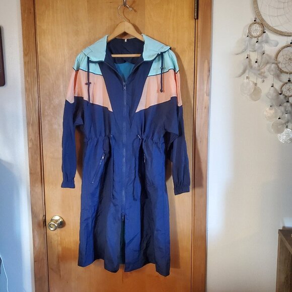 Free People Surfrider Windbreaker Women XS Blue Color Block Combo Jacket Long - Picture 3 of 8